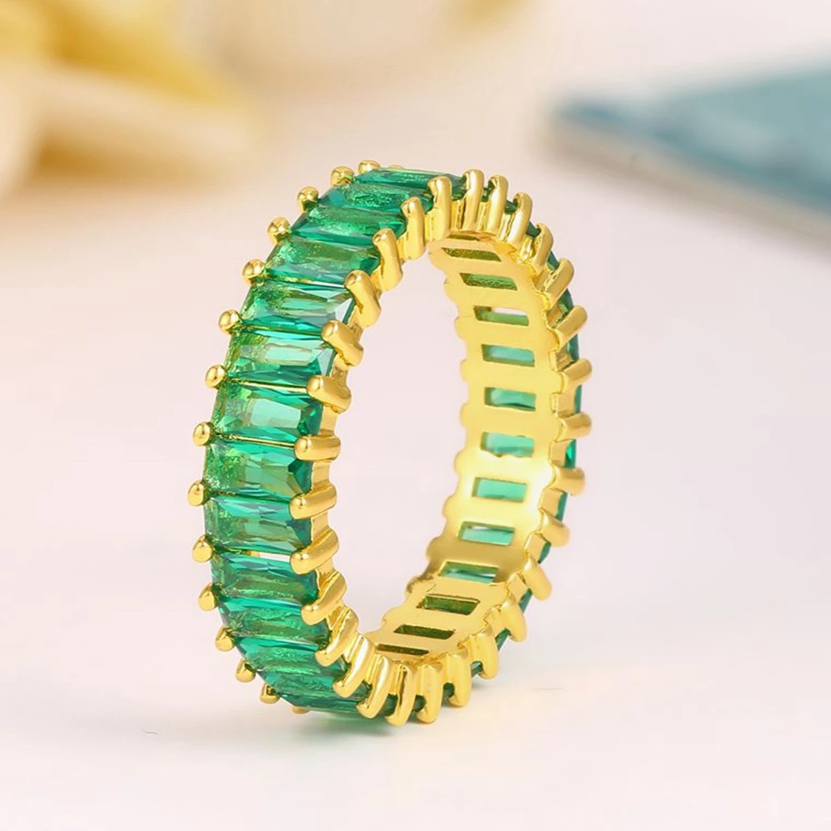 Luxury Geometric Emreald Zirconia Adjustable Women Ring